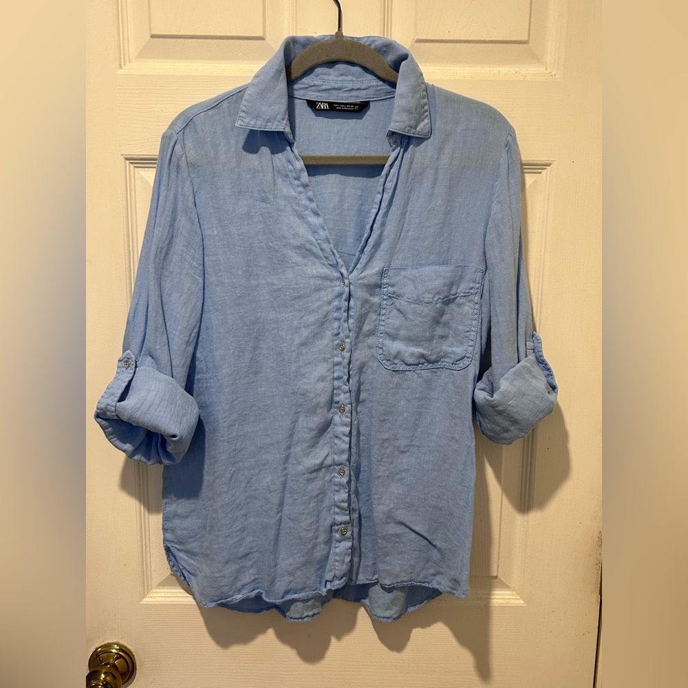 Zara Button Up Linen Shirt- Lg